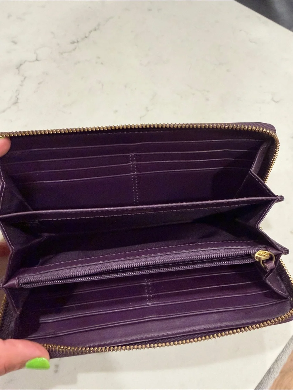 Coach Patent Leather Zip Wallet - purple with Gold shimmer